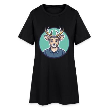 Deer Kawaii Cartoon Character Animal Pet Face - Women’s T-Shirt Dress - black - Front