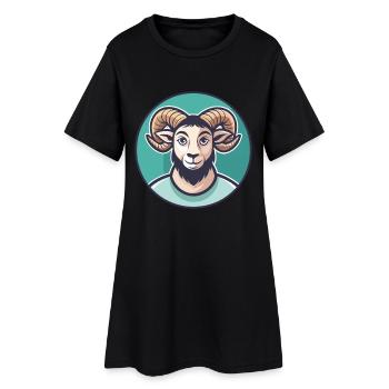 Ram Kawaii Cartoon Character Animal Pet Face - Women’s T-Shirt Dress - black - Front