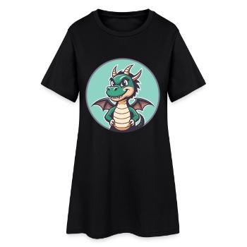 Dragon Kawaii Dessin animé Personnage Animal Animal Visage - Robe T-shirt Femme - noir - Devant