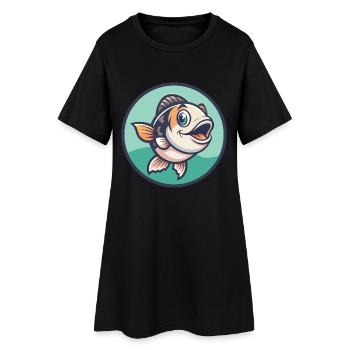Poisson Kawaii Dessin animé Personnage Animal Animal Visage - Robe T-shirt Femme - noir - Devant