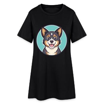 chien kawaii dessin animé personnage animal animal visage - Robe T-shirt Femme - noir - Devant