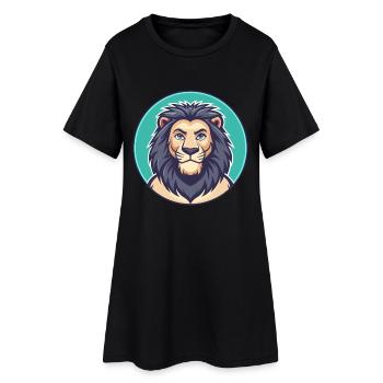 Lion Kawaii Dessin Animé Personnage Animal Animal Visage - Robe T-shirt Femme - noir - Devant