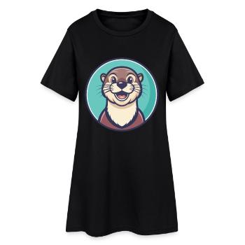 Otter Kawaii Cartoon Character Animal Pet Face - Women’s T-Shirt Dress - black - Front