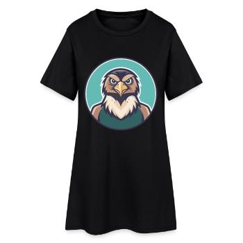 Hawk Kawaii Cartoon Figur Tier Haustier Gesicht - Frauen T-Shirt-Kleid - Schwarz - Vorne