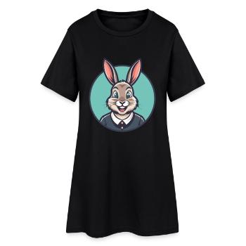 Lapin Kawaii Dessin animé Personnage Animal Animal Visage - Robe T-shirt Femme - noir - Devant