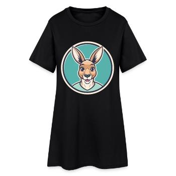 Kangaroo Kawaii Cartoon Character Animal Pet Face - Women’s T-Shirt Dress - black - Front
