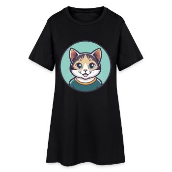 Cat Kawaii Cartoon Character Animal Pet Face - Women’s T-Shirt Dress - black - Front