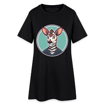 Okapi Kawaii Cartoon Figur Tier Haustier Gesicht - Frauen T-Shirt-Kleid - Schwarz - Vorne