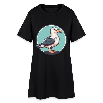 Möwe Kawaii Cartoon Figur Tier Haustier Gesicht - Frauen T-Shirt-Kleid - Schwarz - Vorne