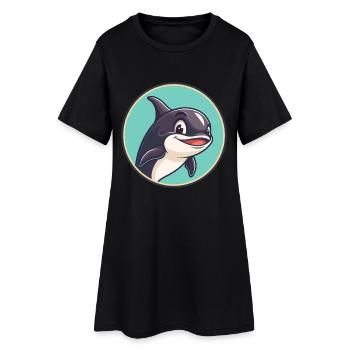 Orca Kawaii Dessin animé Personnage Animal Animal Visage - Robe T-shirt Femme - noir - Devant