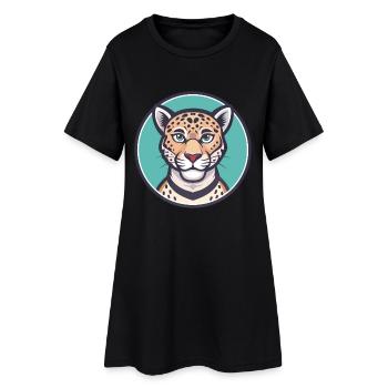 Leopard Kawaii Cartoon Character Animal Pet Face - Women’s T-Shirt Dress - black - Front