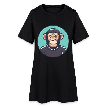Chimpanzé Kawaii Personnage De Dessin Animé Visage D’animal - Robe T-shirt Femme - noir - Devant