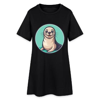 phoque kawaii dessin animé personnage animal visage d’animal de compagnie - Robe T-shirt Femme - noir - Devant