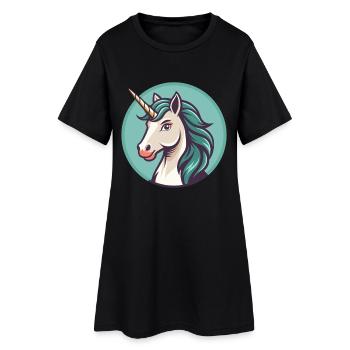 Licorne Kawaii Dessin animé Personnage Animal Animal Visage - Robe T-shirt Femme - noir - Devant
