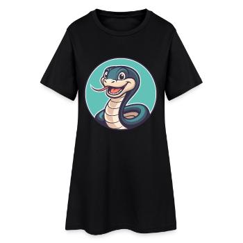 Serpent Kawaii Dessin animé Personnage Animal Animal Visage - Robe T-shirt Femme - noir - Devant