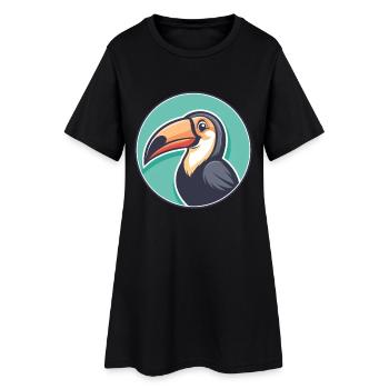 Toucan Kawaii Dessin animé Personnage Animal Animal Visage - Robe T-shirt Femme - noir - Devant