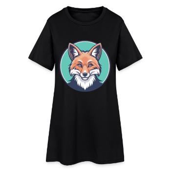 Fuchs Kawaii Cartoon Figur Tier Haustier Gesicht - Frauen T-Shirt-Kleid - Schwarz - Vorne