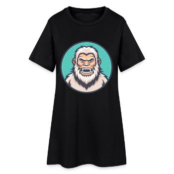 Yeti Kawaii Cartoon Figur Tier Haustier Gesicht - Frauen T-Shirt-Kleid - Schwarz - Vorne