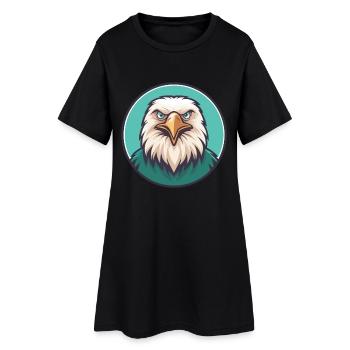 Eagle Kawaii Cartoon Character Animal Pet Face - Women’s T-Shirt Dress - black - Front