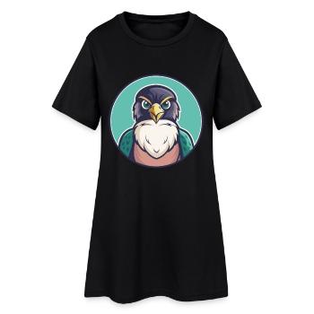 Faucon Kawaii Dessin animé Personnage Animal Animal Visage - Robe T-shirt Femme - noir - Devant
