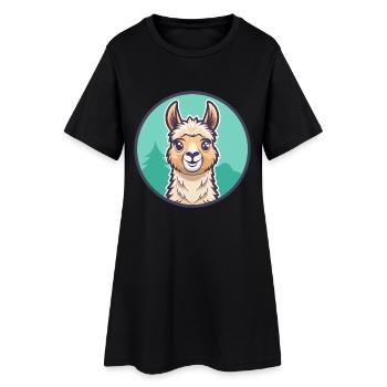 Lama Kawaii Dessin animé Personnage Animal Visage D’animal - Robe T-shirt Femme - noir - Devant