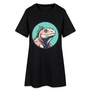 Iguane Kawaii Dessin animé Personnage Animal Animal Visage - Robe T-shirt Femme - noir - Devant