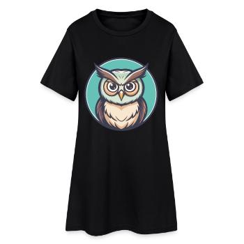 Eule Kawaii Cartoon Figur Tier Haustier Gesicht - Frauen T-Shirt-Kleid - Schwarz - Vorne