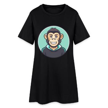 Monkey Kawaii Cartoon Character Animal Pet Face - Women’s T-Shirt Dress - black - Front