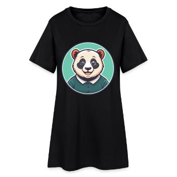 Panda Kawaii Dessin animé Personnage Animal Animal Visage - Robe T-shirt Femme - noir - Devant