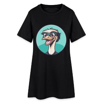Strauß Kawaii Cartoon Figur Tier Haustier Gesicht - Frauen T-Shirt-Kleid - Schwarz - Vorne