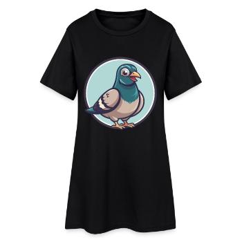 Pigeon Kawaii Cartoon Character Animal Pet Face - Women’s T-Shirt Dress - black - Front