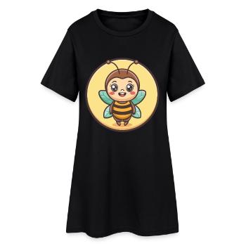Biene Kawaii Cartoon Figur Tier Haustier Gesicht - Frauen T-Shirt-Kleid - Schwarz - Vorne