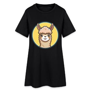 Alpaga Kawaii Dessin animé Personnage Animal Animal Visage - Robe T-shirt Femme - noir - Devant