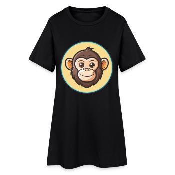 Chimpanzé Kawaii Personnage De Dessin Animé Visage D’animal - Robe T-shirt Femme - noir - Devant
