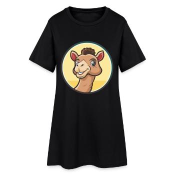 Kamel Kawaii Cartoon Figur Tier Haustier Gesicht - Frauen T-Shirt-Kleid - Schwarz - Vorne