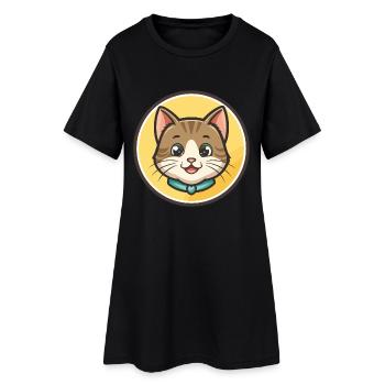 Cat Kawaii Cartoon Character Animal Pet Face - Women’s T-Shirt Dress - black - Front