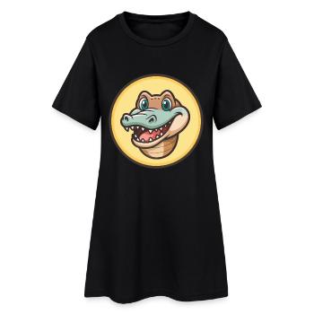 Crocodile Kawaii Dessin animé Personnage Animal Animal Visage - Robe T-shirt Femme - noir - Devant