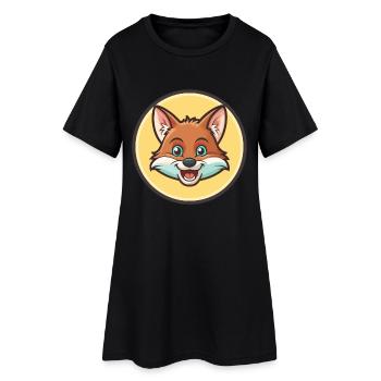 Fuchs Kawaii Cartoon Figur Tier Haustier Gesicht - Frauen T-Shirt-Kleid - Schwarz - Vorne