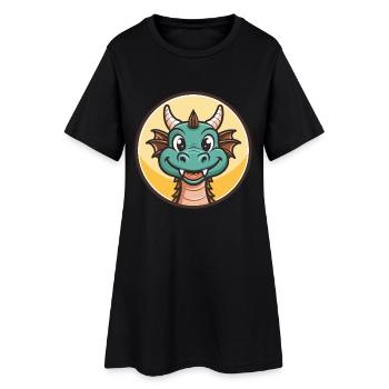 Dragon Kawaii Dessin animé Personnage Animal Animal Visage - Robe T-shirt Femme - noir - Devant