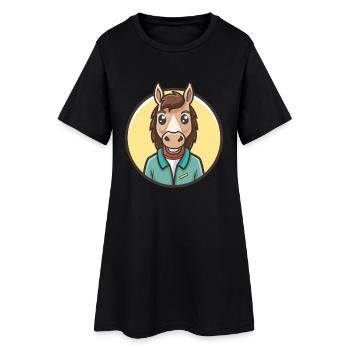 Pferd Kawaii Cartoon Figur Tier Haustier Gesicht - Frauen T-Shirt-Kleid - Schwarz - Vorne