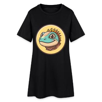 Leguan Kawaii Cartoon Figur Tier Haustier Gesicht - Frauen T-Shirt-Kleid - Schwarz - Vorne