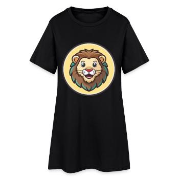 Lion Kawaii Dessin Animé Personnage Animal Animal Visage - Robe T-shirt Femme - noir - Devant