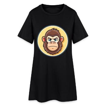 Gorille Kawaii Dessin animé Personnage Animal Animal Visage - Robe T-shirt Femme - noir - Devant