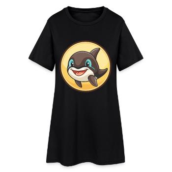 Orca Kawaii Dessin animé Personnage Animal Animal Visage - Robe T-shirt Femme - noir - Devant