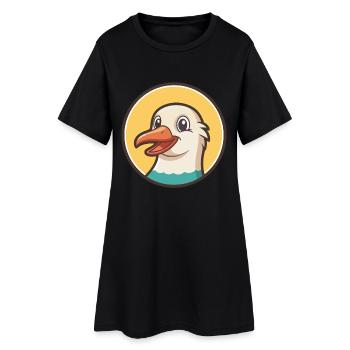 Möwe Kawaii Cartoon Figur Tier Haustier Gesicht - Frauen T-Shirt-Kleid - Schwarz - Vorne