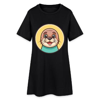 phoque kawaii dessin animé personnage animal visage d’animal de compagnie - Robe T-shirt Femme - noir - Devant