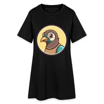 Taube Kawaii Cartoon Figur Tier Haustier Gesicht - Frauen T-Shirt-Kleid - Schwarz - Vorne