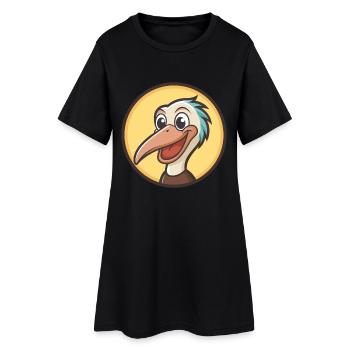 Pelican Kawaii Cartoon Character Animal Pet Face - Women’s T-Shirt Dress - black - Front