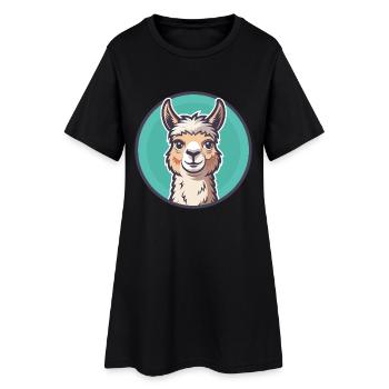 Alpaca Kawaii Cartoon Character Animal Pet Face - Women’s T-Shirt Dress - black - Front