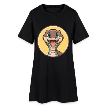 Serpent Kawaii Dessin animé Personnage Animal Animal Visage - Robe T-shirt Femme - noir - Devant